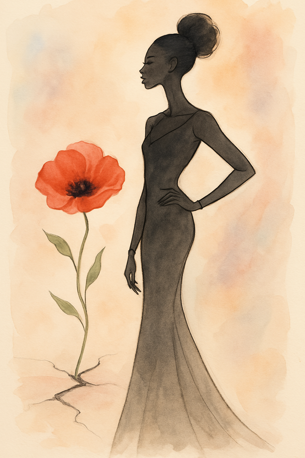 Silhouette féminine avec coquelicot